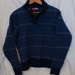 Vineyard Vines Navy Turtleneck 3 Button Henley Youth L Sweater Navy Tan Wool